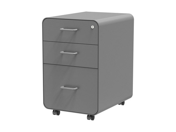 Workstream by Monoprice Rolling Round Corner 3-Drawer File Cabinet with Lock, Under Office Desk Metal Filing Cabinet, Legal/Letter File Folders, Wheel