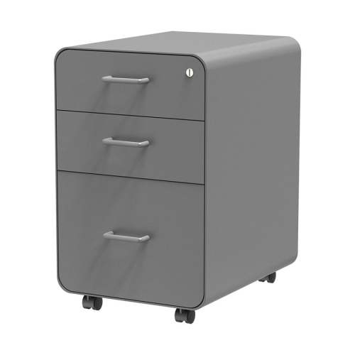 Workstream by Monoprice Rolling Round Corner 3-Drawer File Cabinet with Lock, Under Office Desk Metal Filing Cabinet, Legal/Letter File Folders, Wheel