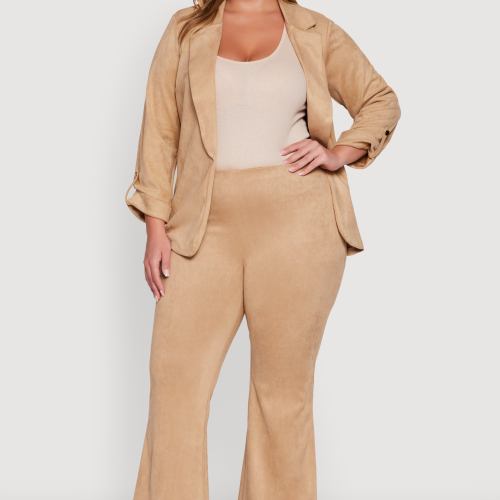 Womens Plus Size High Waisted Faux Suede Flare Dress Pants, Size 3X