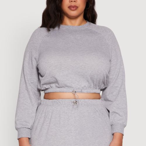 Womens Plus Size Pullover Sweatshirt with Toggle Drawstring Hem, Size 1X