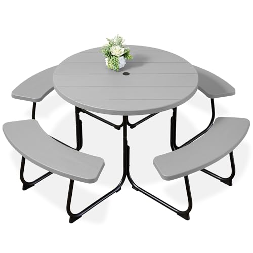8-Person Outdoor Bench Patio Picnic Table, Circular
