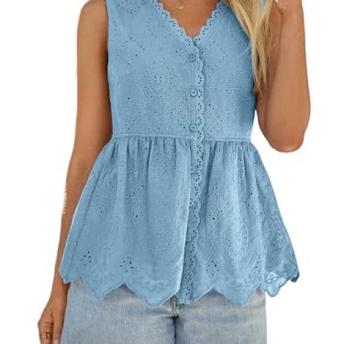 Summer Sleeveless Embroidered Eyelet
