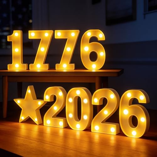 Anniversay 250th Decorations, 1776 2026 Numeral LED Lights Battery Powered