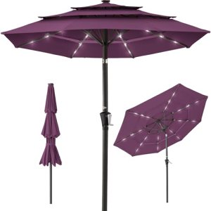 10-ft 3-Tier Solar Patio Umbrella, Outdoor Market Sun Shade