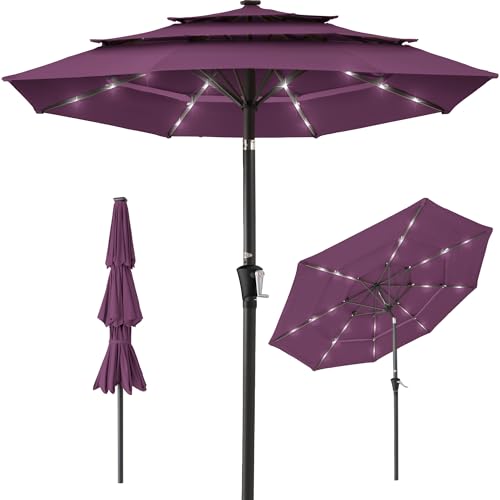 10-ft 3-Tier Solar Patio Umbrella, Outdoor Market Sun Shade