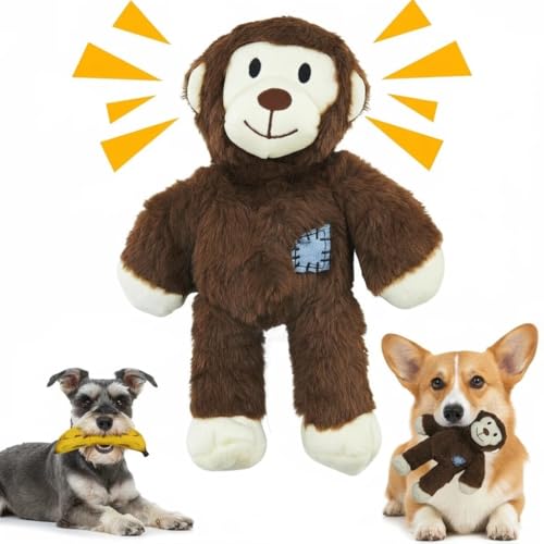 Dog Squeak Toys – Plush Monkey & Silicone Banana Chew for Small & Medium Dogs