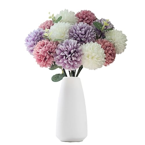 15pcs Artificial Silk Mums, 3 Faux Eucalyptus Stems