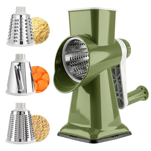Rotary Grater for Cheese, Veggies, 3 Blades