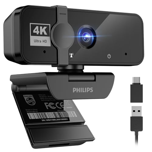 Philips 4K Webcam for PC with Microphone, Computer Camera
