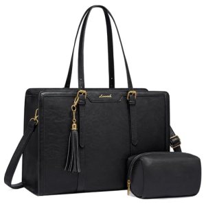 Vintage Leather Laptop Tote 15.6 inch Bag with Clutch Purse