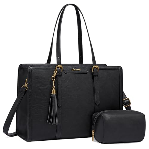 Vintage Leather Laptop Tote 15.6 inch Bag with Clutch Purse
