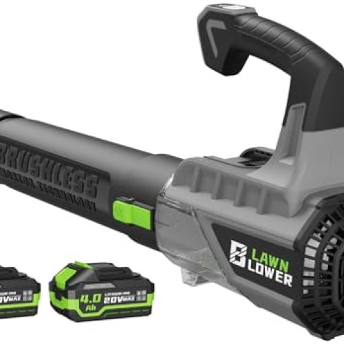 Cordless Leaf Blower Brushless Motor with 2×4.0Ah Batteries & Charger