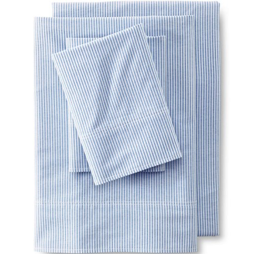 Cotton Oxford Stripe Bed Sheet Set Lands End Blue