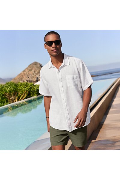 Mens Traditional Fit Short Sleeve Linen Shirt Lands End