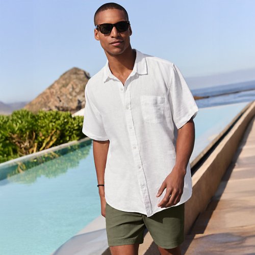 Mens Traditional Fit Short Sleeve Linen Shirt Lands End