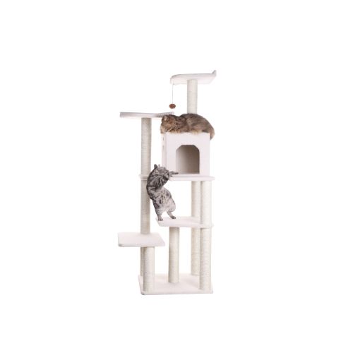 Armarkat 68-In Classic Faux Fleece Real Wood Cat Tree Multi-Level Tower, Ivory | PetSmart