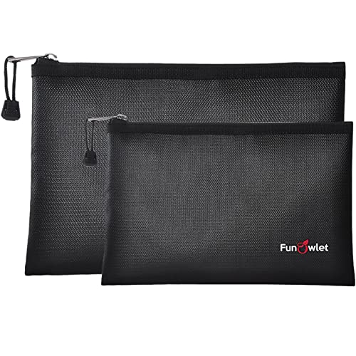 Fireproof Safe Money Document Bags – 2 Pack 13.4″ x 9.8″ and 10.6″ x 6.7″