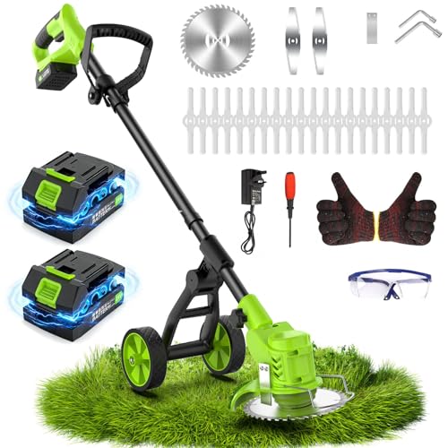 Weed Wacker Battery Powered with Wheel, Electric Weed Eater Cordless