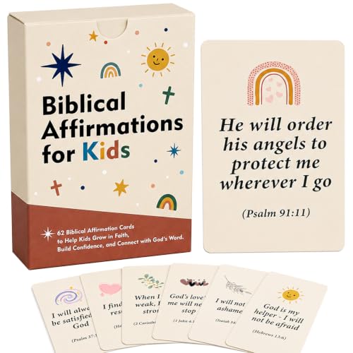 Bible Verse Cards for Kids, 62 Biblical Affirmation Scripture Flash Cards