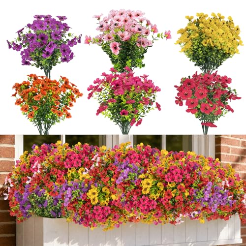 12 Bundles Artificial Flowers for Outdoor