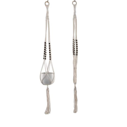 Flora Bunda 39 Tri-Beaded Macram Plant Hanger in White | 39 x 1.75 x 0.75 | Michaels