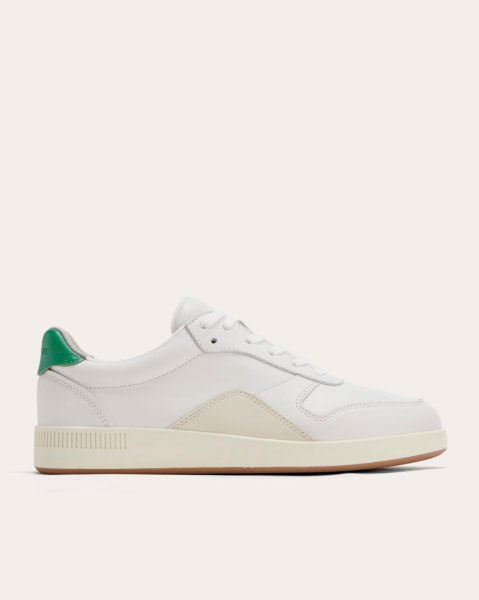 Everlane Court Sneaker In White/Grass Green/Parchment, Size 11.5, Leather