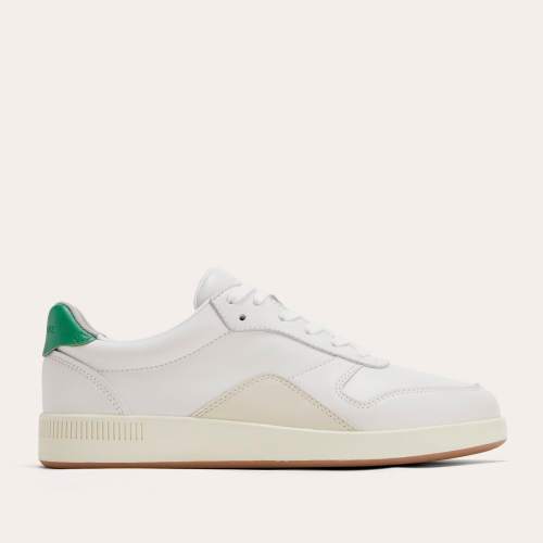 Everlane Court Sneaker In White/Grass Green/Parchment, Size 11.5, Leather