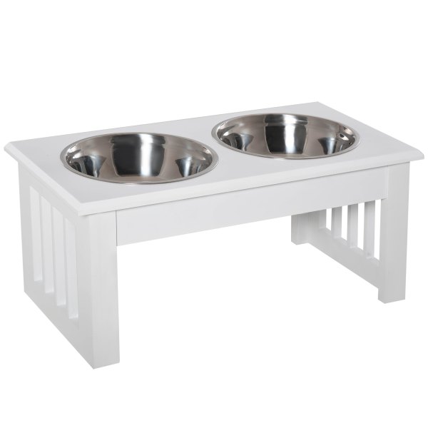 LOVMOR Small Puppy Dog Feeding Station for Messy Pets Stainless Steel Elevated Dog Bowls White | SF-H-W2225P166295