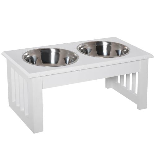 LOVMOR Small Puppy Dog Feeding Station for Messy Pets Stainless Steel Elevated Dog Bowls White | SF-H-W2225P166295