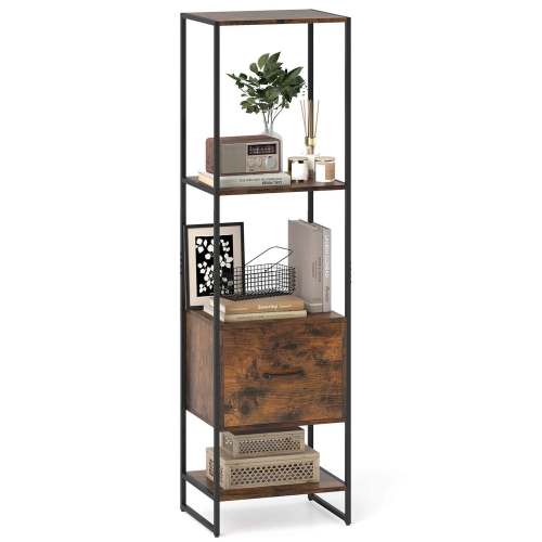 Costway 5-Tier Bookshelf with 4 Open Shelves Storage Drawer Modern Book Storage Organizer Brown one_size | CSHY003881