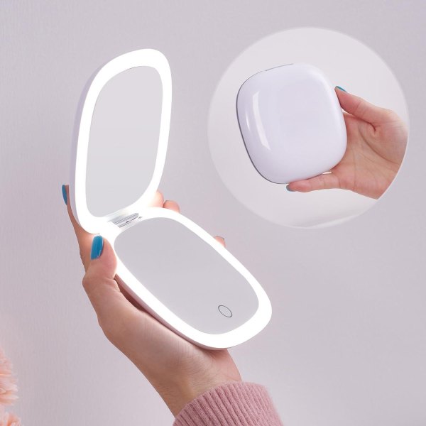 OMOMMD Compact LED Magnifying Travel Makeup Mirror 4 Inch 1X 10X Double Sided USB Rechargeable Touch Dimmable Pocket White one_size | 5749848177301