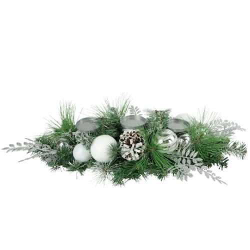 30 Green Pine & Needle Triple Candle Holder with Pinecones & Christmas Ornaments By Northlight in White | 6 x 30 x 18 | Michaels