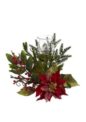 Nearly Natural Poinsettia Candelabrum, Green