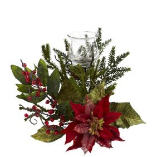 Nearly Natural Poinsettia Berry Candelabrum, Red