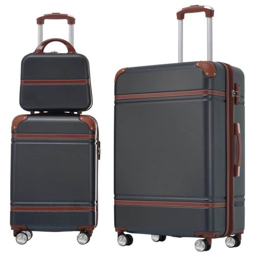 Black Lightweight 3-Piece Expandable ABS Hardshell Spinner 20 + 28 Luggage Set with Cosmetic Case, 3-digital TSA Lock