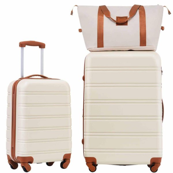 2-Piece Brown plus White Hardshell Luggage Set with TSA Lock Lightweight