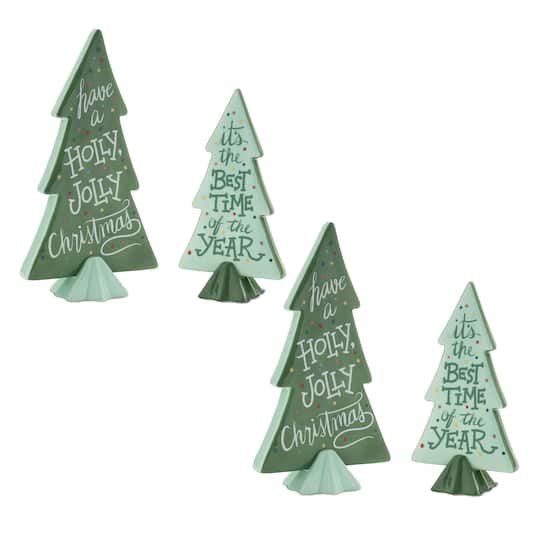 Green Ceramic Christmas Pine Tree Sentiment Set, 2 ct. By Melrose | Michaels