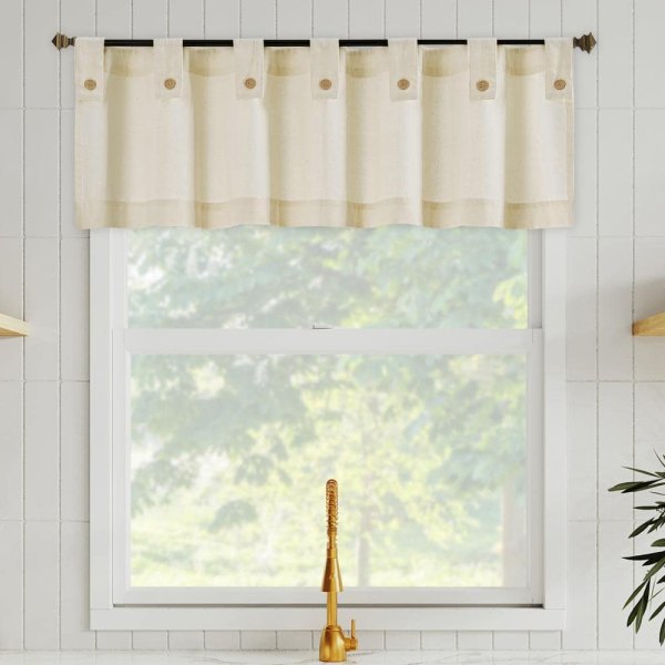 Boulder Kitchen Valance Cream Cotton Blend 54 in. W x 14 in. L Tab Top Light Filtering Curtain (Single Panel)
