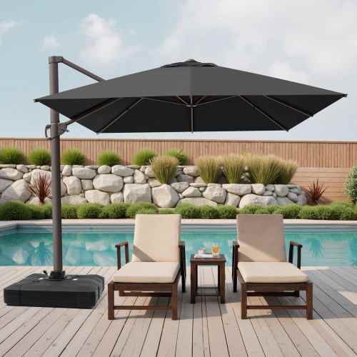 13 ft. x 10 ft. Swivel Cantilever Tilt Patio Umbrella in Black with HDPE Base Stand