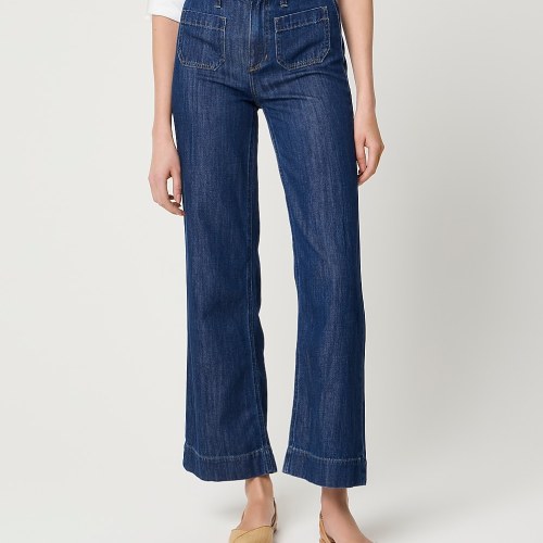 Girls light wash wide-leg jean