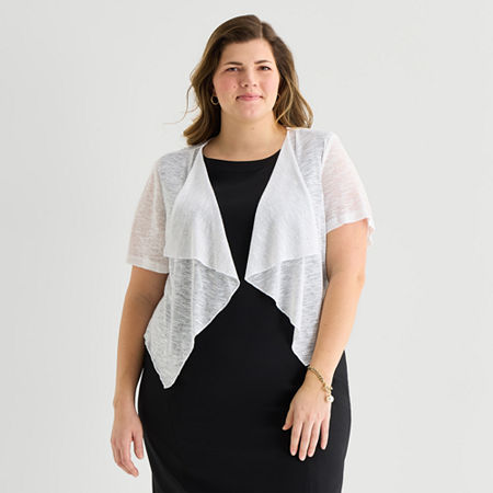 Perceptions Womens Short Sleeve Shrug Plus, 2x, White