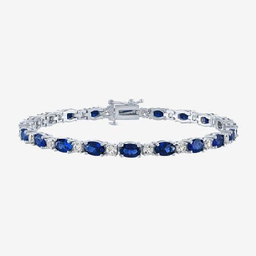 Gemstone Sterling Silver Oval Tennis Bracelet, One
