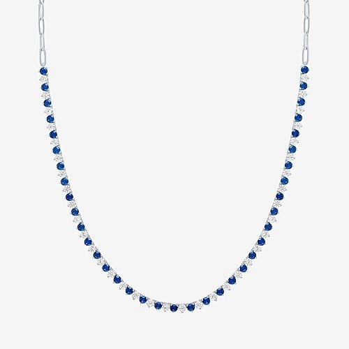 Gemstone Sterling Silver 18 Inch Tennis Necklace, One