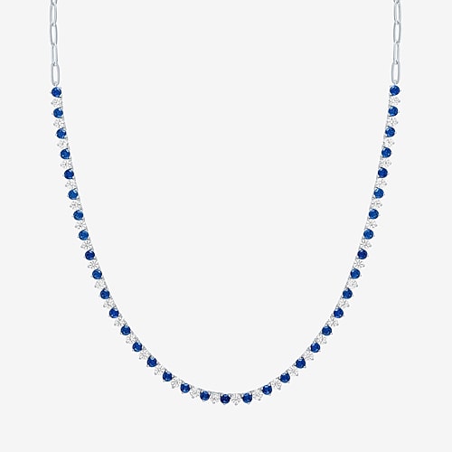 Gemstone Sterling Silver 18 Inch Tennis Necklace, One