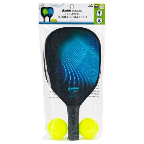 Franklin Sports 2 Player Wood Journey Pickleball Paddle and Ball Set in Mesh Bag – Blue: Oval Shape, Medium Flex