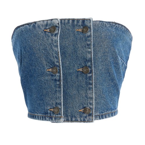 ROTATE Button-Detailed Denim Top – Moda Operandi