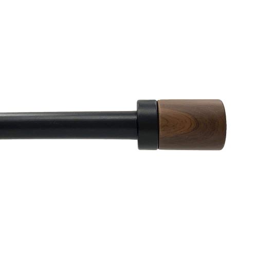 36 in. – 66 in. Adjustable Single Curtain Rod 3/4 in. Dia. in Matte Black with Maple Wood Cylinder finials