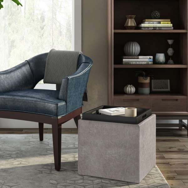 Rockwood 17 Cube Storage Ottoman with Tray, Gray
