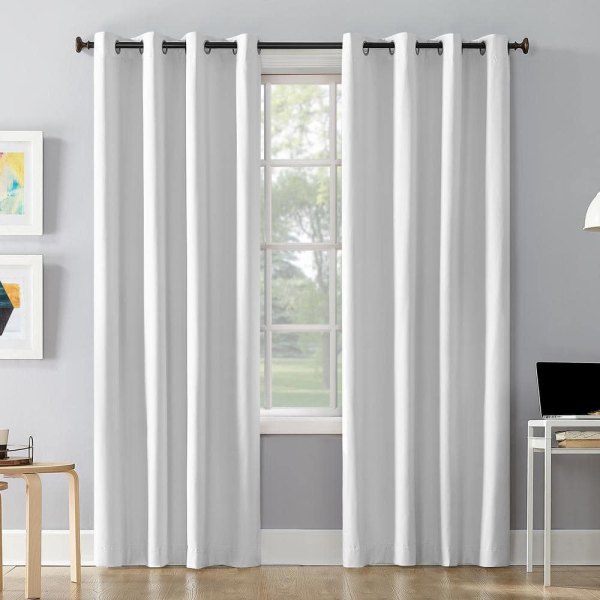 Duran White Polyester Solid 50 in. W x 95 in. L Noise Cancelling Grommet Blackout Curtain (Single Panel)