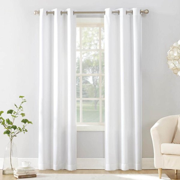Valerie Heathered Texture White Polyester 40 in. W x 95 in. L Grommet Light Filtering Curtain (Single Panel)